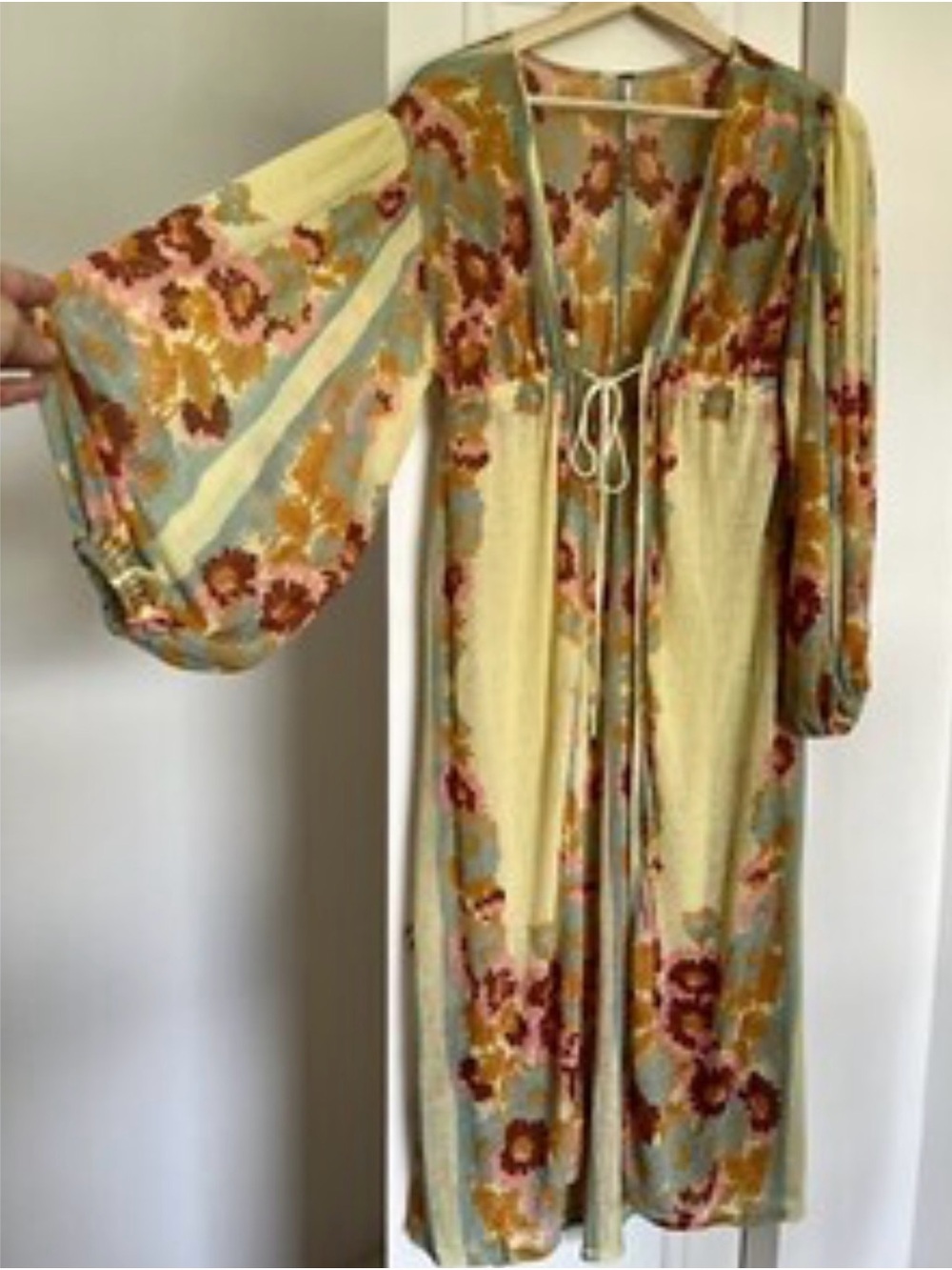 Free People Floral Tie-Front Maxi Dress in Yellow and Rust